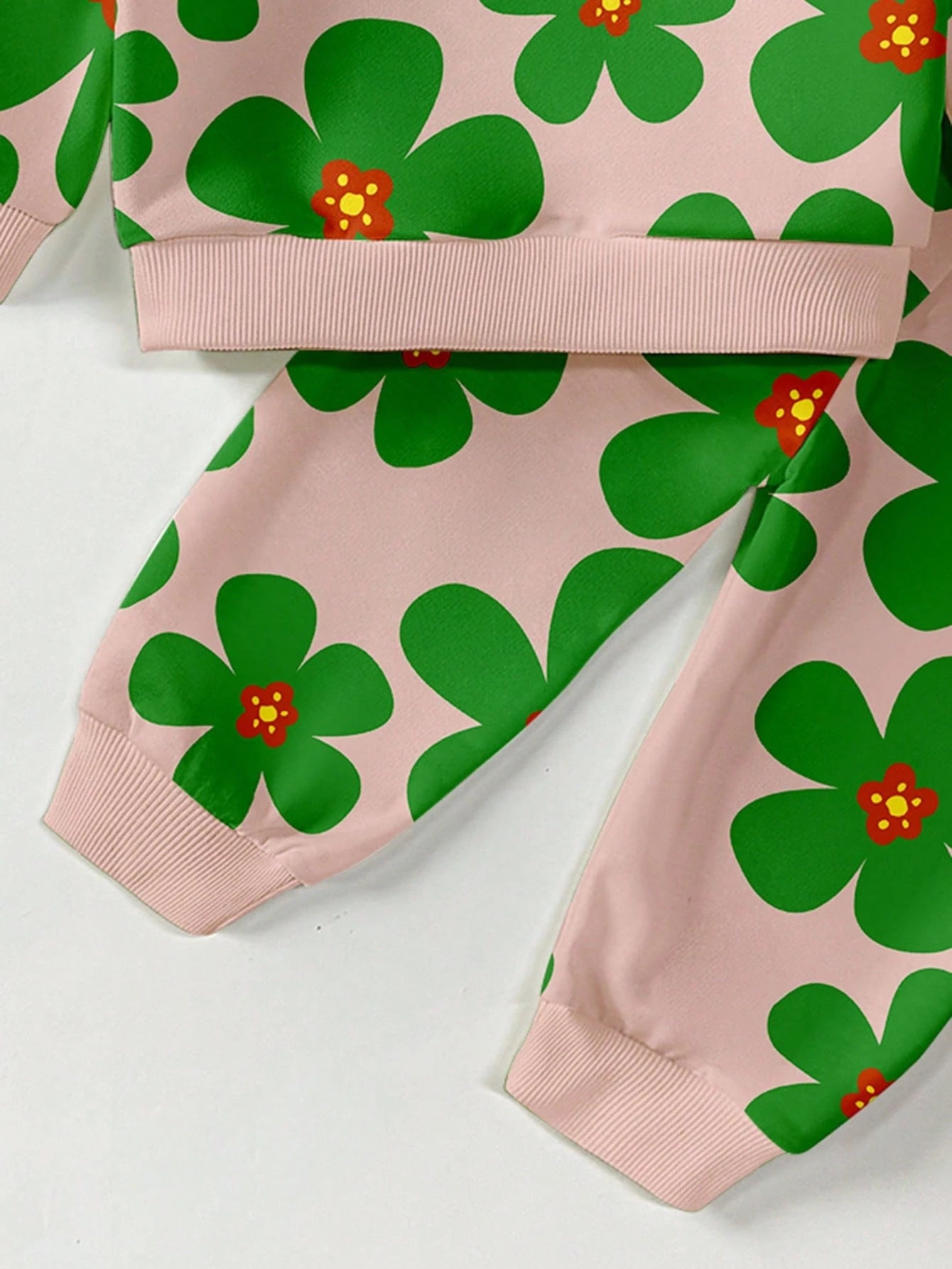2pcs Baby Girls Casual Fashionable Cute Floral All-Over Print Crew Neck Sweatshirt And Sweatpants Set, Autumn/Winter Fall