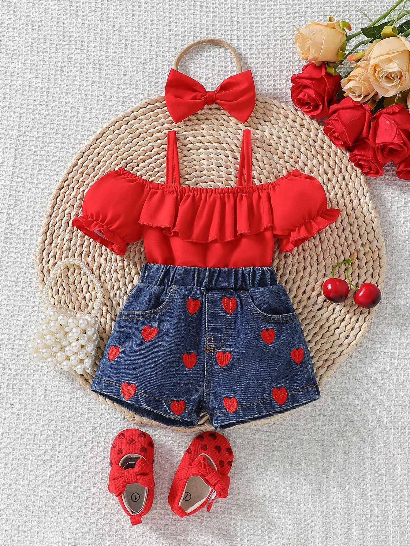 2pcs Baby Girls Fashion Denim Outfits: Casual Jeans + Bow Decor