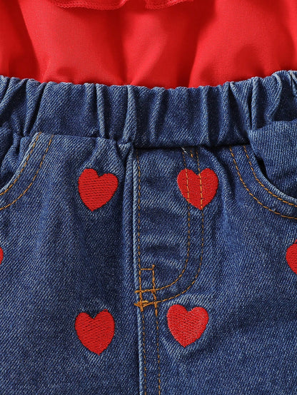 2pcs Baby Girls Fashion Denim Outfits: Casual Jeans + Bow Decor