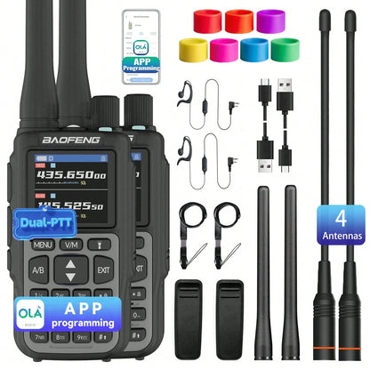 2pcs BAOFENG MINI 5 Lightweight Walkie Talkie Set, Extra 701 Antenna*2, 7-Color Antenna Rings, Electronic Outdoor Communication Device, Portable And Easy To Carry, Suitable For Fishing, Hiking, Hotel