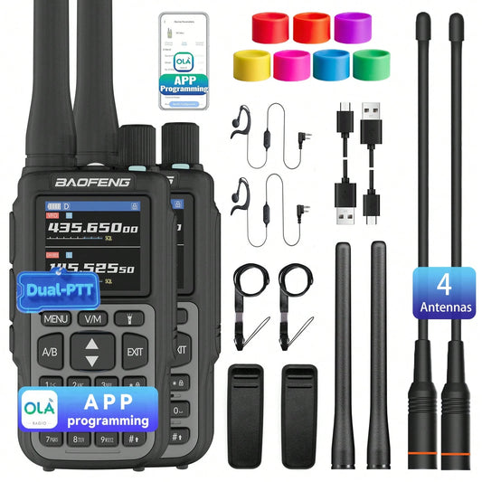 2pcs BAOFENG MINI 5 Lightweight Walkie Talkie Set, Extra 701 Antenna*2, 7-Color Antenna Rings, Electronic Outdoor Communication Device, Portable And Easy To Carry, Suitable For Fishing, Hiking, Hotel