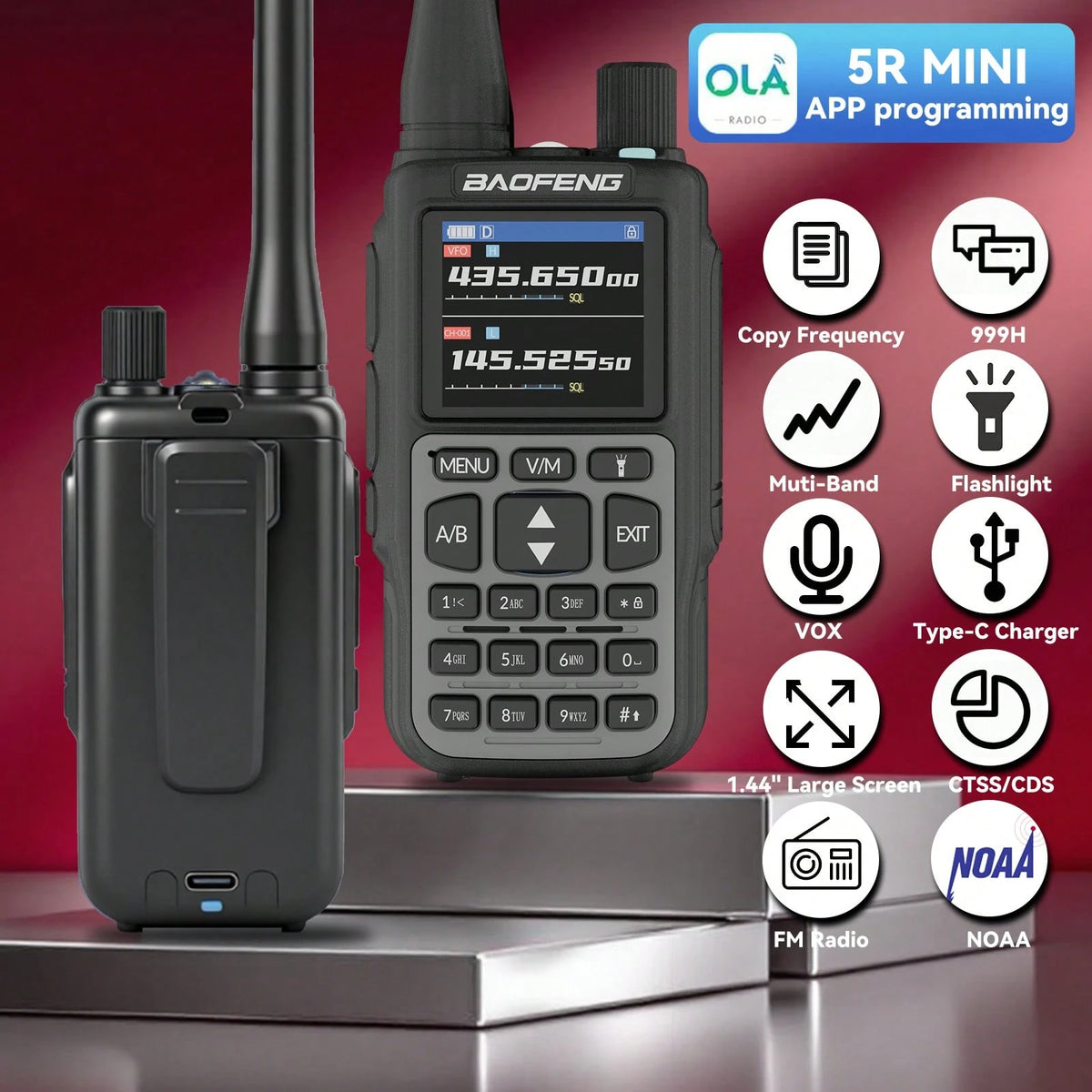 2pcs BAOFENG MINI 5 Lightweight Walkie Talkie Set, Extra 701 Antenna*2, 7-Color Antenna Rings, Electronic Outdoor Communication Device, Portable And Easy To Carry, Suitable For Fishing, Hiking, Hotel