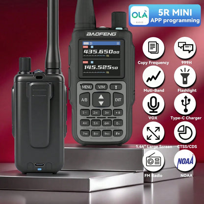 2pcs BAOFENG MINI 5 Lightweight Walkie Talkie Set, Extra 701 Antenna*2, 7-Color Antenna Rings, Electronic Outdoor Communication Device, Portable And Easy To Carry, Suitable For Fishing, Hiking, Hotel