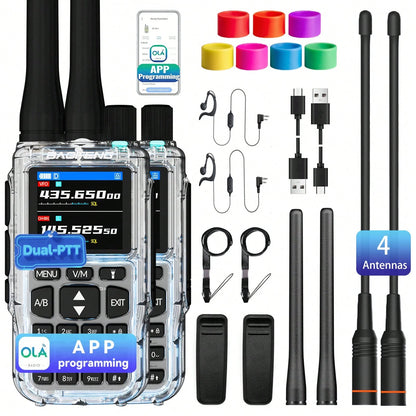 2pcs BAOFENG MINI 5 Lightweight Walkie Talkie Set, Extra 701 Antenna*2, 7-Color Antenna Rings, Electronic Outdoor Communication Device, Portable And Easy To Carry, Suitable For Fishing, Hiking, Hotel