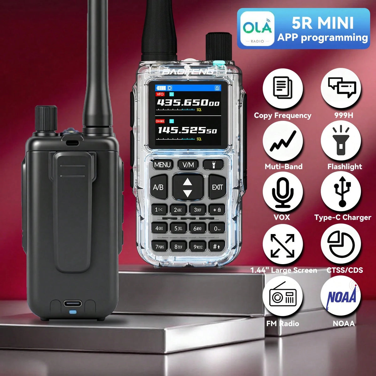 2pcs BAOFENG MINI 5 Lightweight Walkie Talkie Set, Extra 701 Antenna*2, 7-Color Antenna Rings, Electronic Outdoor Communication Device, Portable And Easy To Carry, Suitable For Fishing, Hiking, Hotel