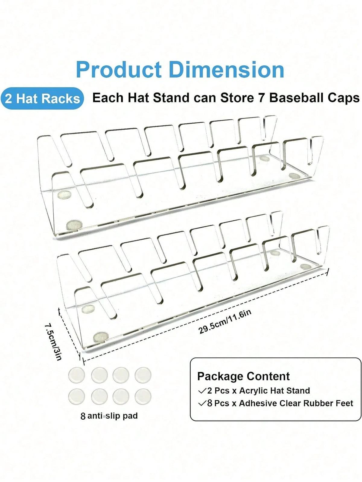 2pcs Baseball Cap Storage Rack, Hat Organizer, No Assembly Required, Suitable For Desktop Hat Storage And Display, Acrylic Display Stand, Suitable For Bedroom, Closet, Vanity, Office And Entryway, Van