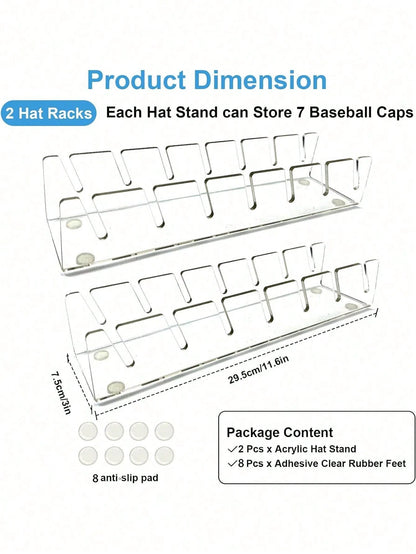 2pcs Baseball Cap Storage Rack, Hat Organizer, No Assembly Required, Suitable For Desktop Hat Storage And Display, Acrylic Display Stand, Suitable For Bedroom, Closet, Vanity, Office And Entryway, Van
