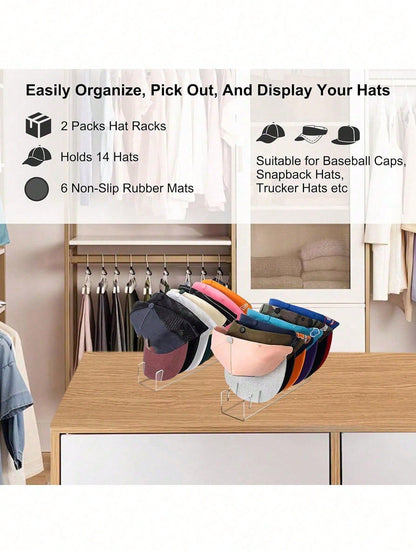 2pcs Baseball Cap Storage Rack, Hat Organizer, No Assembly Required, Suitable For Desktop Hat Storage And Display, Acrylic Display Stand, Suitable For Bedroom, Closet, Vanity, Office And Entryway, Van