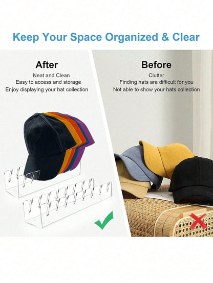 2pcs Baseball Cap Storage Rack, Hat Organizer, No Assembly Required, Suitable For Desktop Hat Storage And Display, Acrylic Display Stand, Suitable For Bedroom, Closet, Vanity, Office And Entryway, Van
