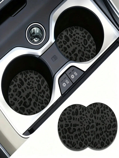 2pcs Black Leopard Print Car Cup Coasters- Non-Slip Design, 7cm Diameter. Made Of Natural Rubber Material, Washable. Each Weighs Only 10g, Perfect Accent For Your Car Interior. Not Only Suitable For