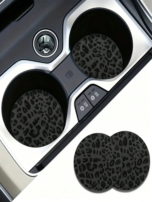 2pcs Black Leopard Print Car Cup Coasters- Non-Slip Design, 7cm Diameter. Made Of Natural Rubber Material, Washable. Each Weighs Only 10g, Perfect Accent For Your Car Interior. Not Only Suitable For