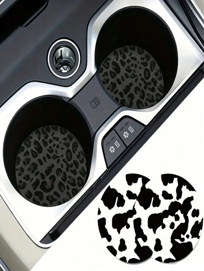 2pcs Black Leopard Print Car Cup Coasters- Non-Slip Design, 7cm Diameter. Made Of Natural Rubber Material, Washable. Each Weighs Only 10g, Perfect Accent For Your Car Interior. Not Only Suitable For