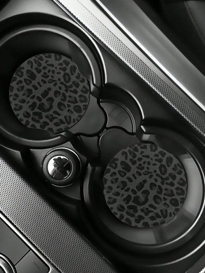 2pcs Black Leopard Print Car Cup Coasters- Non-Slip Design, 7cm Diameter. Made Of Natural Rubber Material, Washable. Each Weighs Only 10g, Perfect Accent For Your Car Interior. Not Only Suitable For