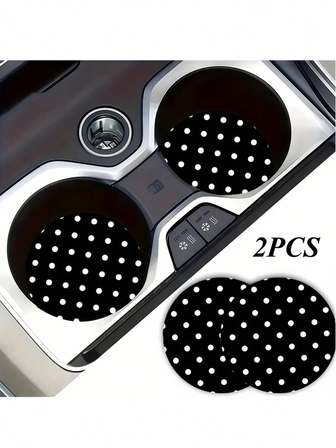 2pcs Black & White Polka Dot Coasters, Car Interior Decor, Car Accessories, Non-Slip Car Cup Holder Mats, Suitable For Men & Women, Universal Car Beverage Mats, Ideal Birthday & Daily Gift For Friends