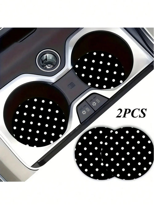 2pcs Black & White Polka Dot Coasters, Car Interior Decor, Car Accessories, Non-Slip Car Cup Holder Mats, Suitable For Men & Women, Universal Car Beverage Mats, Ideal Birthday & Daily Gift For Friends
