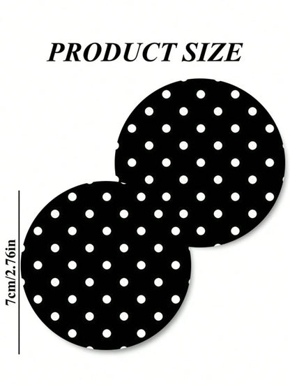 2pcs Black & White Polka Dot Coasters, Car Interior Decor, Car Accessories, Non-Slip Car Cup Holder Mats, Suitable For Men & Women, Universal Car Beverage Mats, Ideal Birthday & Daily Gift For Friends