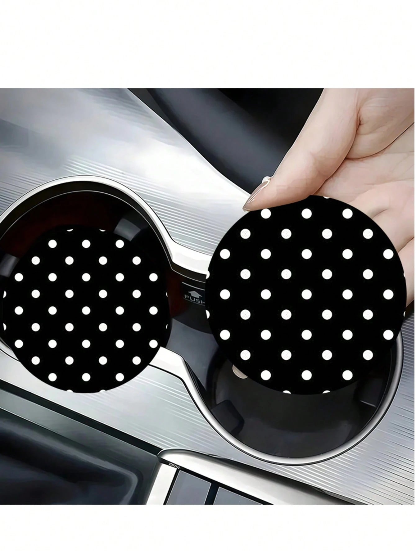 2pcs Black & White Polka Dot Coasters, Car Interior Decor, Car Accessories, Non-Slip Car Cup Holder Mats, Suitable For Men & Women, Universal Car Beverage Mats, Ideal Birthday & Daily Gift For Friends