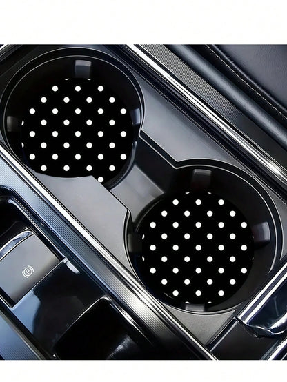2pcs Black & White Polka Dot Coasters, Car Interior Decor, Car Accessories, Non-Slip Car Cup Holder Mats, Suitable For Men & Women, Universal Car Beverage Mats, Ideal Birthday & Daily Gift For Friends