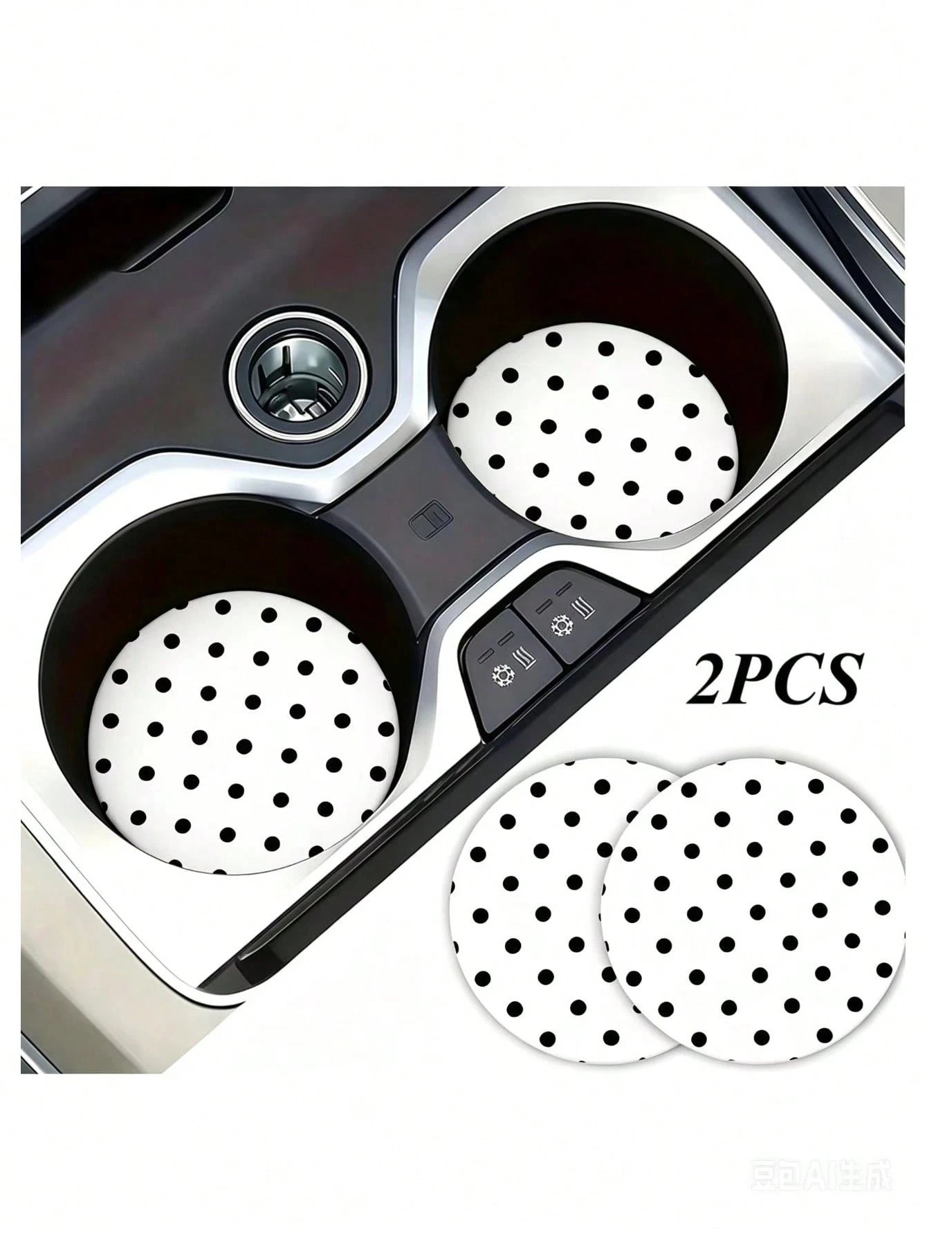 2pcs Black & White Polka Dot Coasters, Car Interior Decor, Car Accessories, Non-Slip Car Cup Holder Mats, Suitable For Men & Women, Universal Car Beverage Mats, Ideal Birthday & Daily Gift For Friends