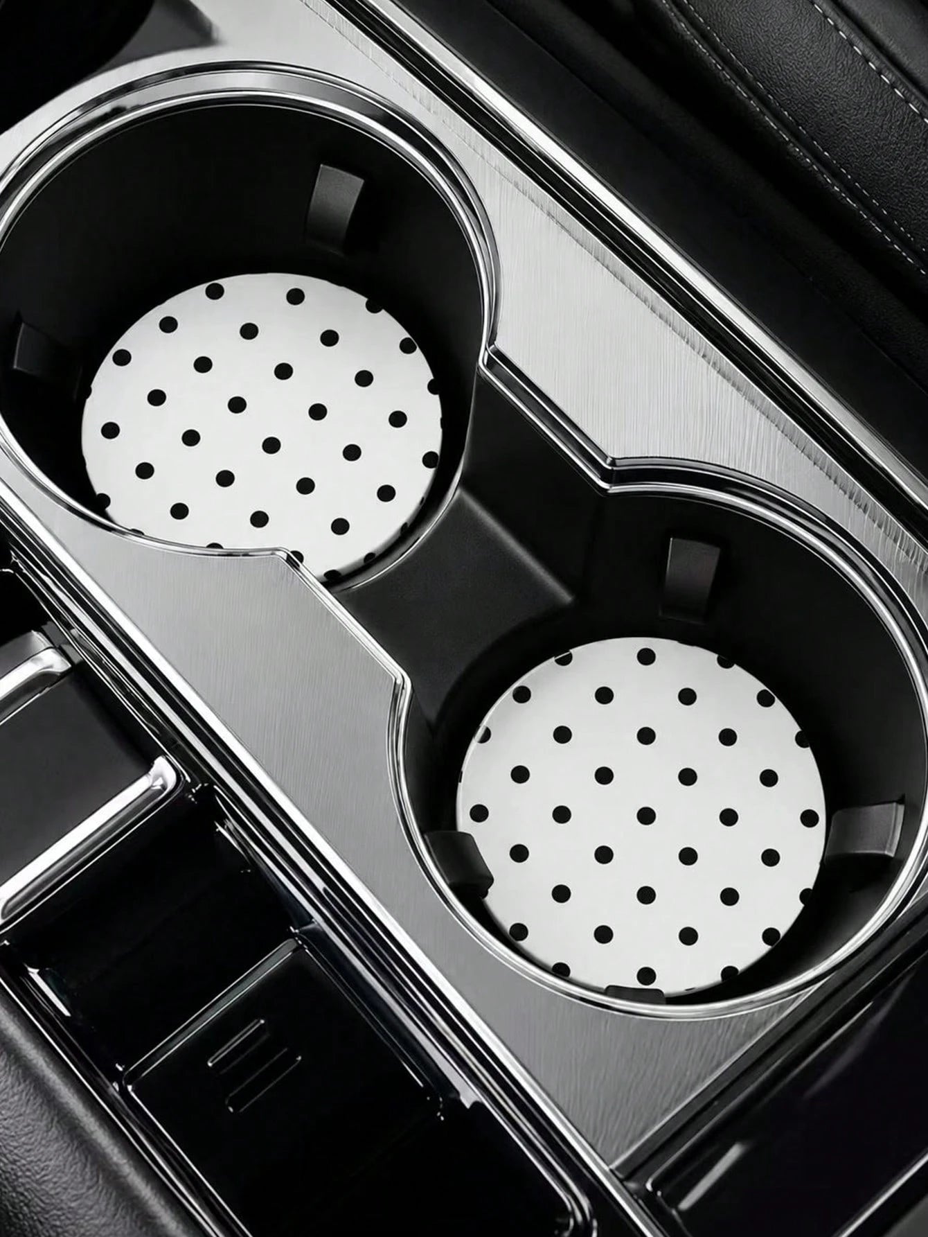 2pcs Black & White Polka Dot Coasters, Car Interior Decor, Car Accessories, Non-Slip Car Cup Holder Mats, Suitable For Men & Women, Universal Car Beverage Mats, Ideal Birthday & Daily Gift For Friends