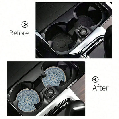 2pcs Bohemian Pattern Car Cup Holders, Fashionable & Durable, Quick-Drying Anti-Slip Car Cup Mats