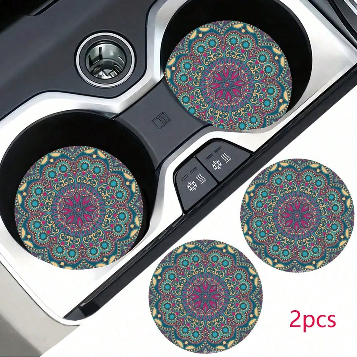 2pcs Bohemian Pattern Car Cup Holders, Fashionable & Durable, Quick-Drying Anti-Slip Car Cup Mats