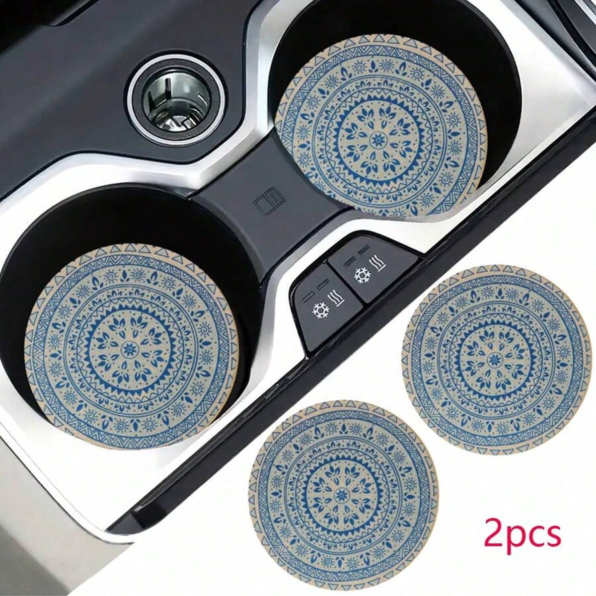 2pcs Bohemian Pattern Car Cup Holders, Fashionable & Durable, Quick-Drying Anti-Slip Car Cup Mats