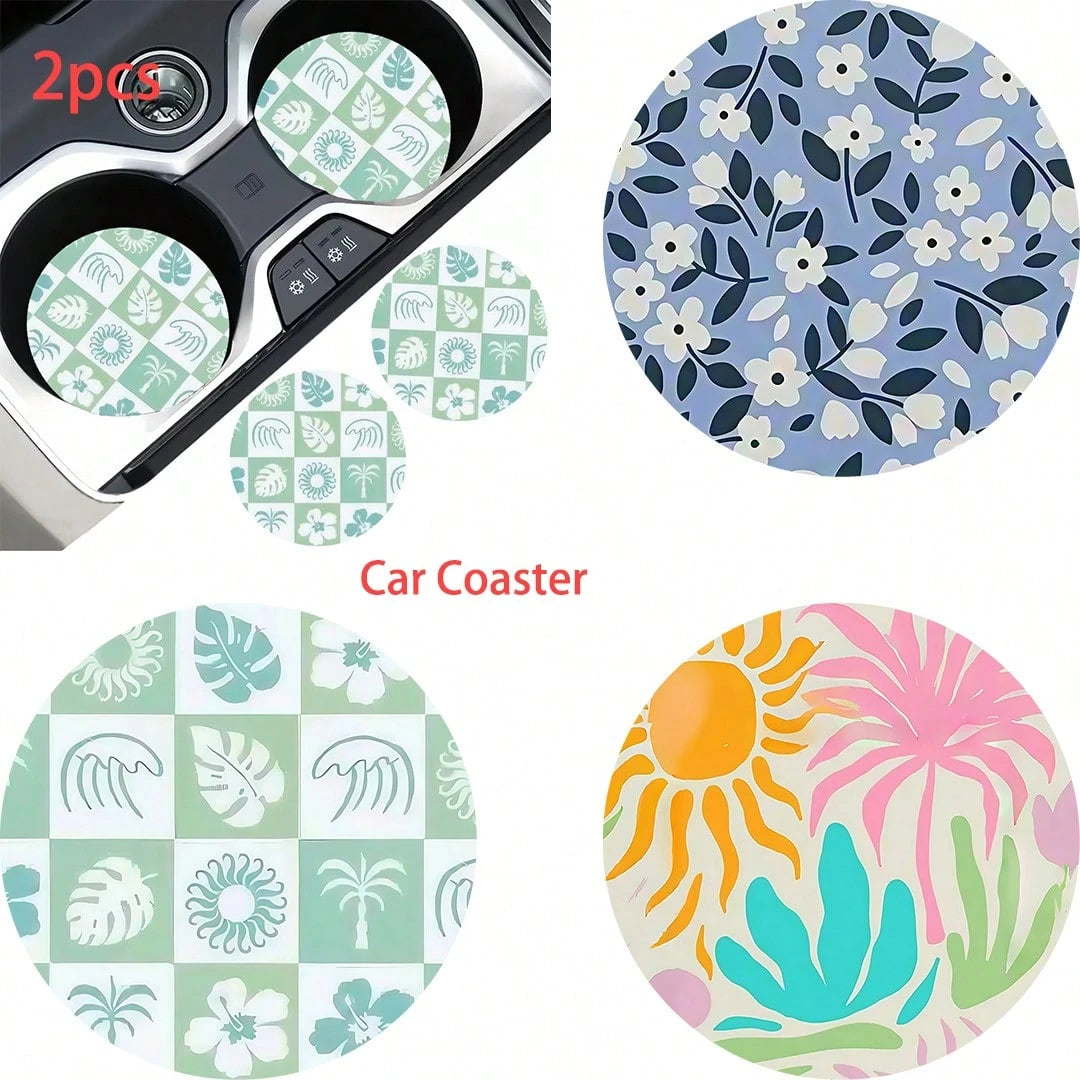 2pcs Car Cup Coaster Stylish & Durable Fast-Drying Non-Slip Car Cup Mat
