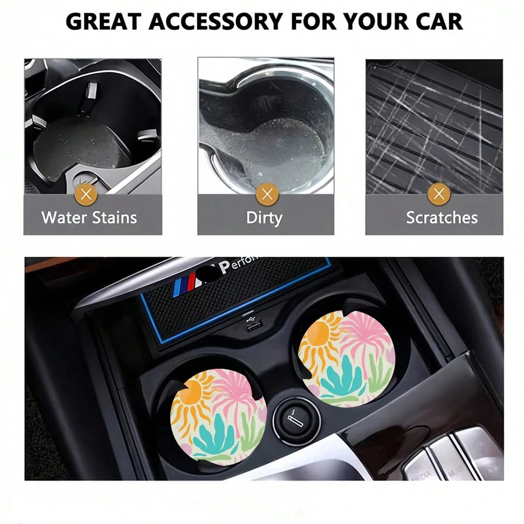 2pcs Car Cup Coaster Stylish & Durable Fast-Drying Non-Slip Car Cup Mat