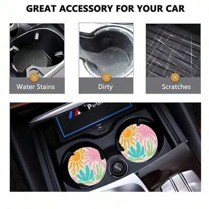 2pcs Car Cup Coaster Stylish & Durable Fast-Drying Non-Slip Car Cup Mat
