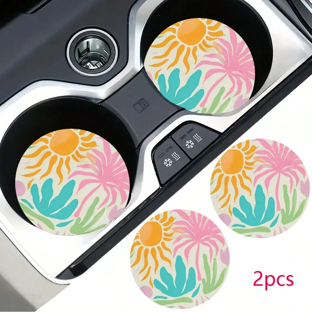 2pcs Car Cup Coaster Stylish & Durable Fast-Drying Non-Slip Car Cup Mat
