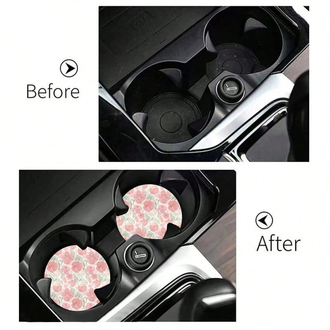 2pcs Car Cup Holder Coasters, Anti-Slip Shockproof Universal Fashion Car Coasters, Insert Interior Accessories, Party Gift
