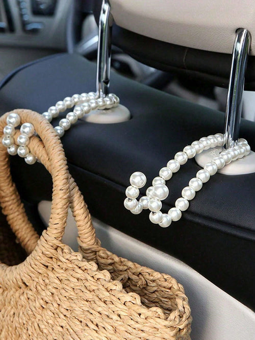 2pcs Car Seat Backrest Hooks, Car Interior Pearl Storage Hooks, Suitable For Rear Seats