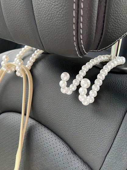 2pcs Car Seat Backrest Hooks, Car Interior Pearl Storage Hooks, Suitable For Rear Seats