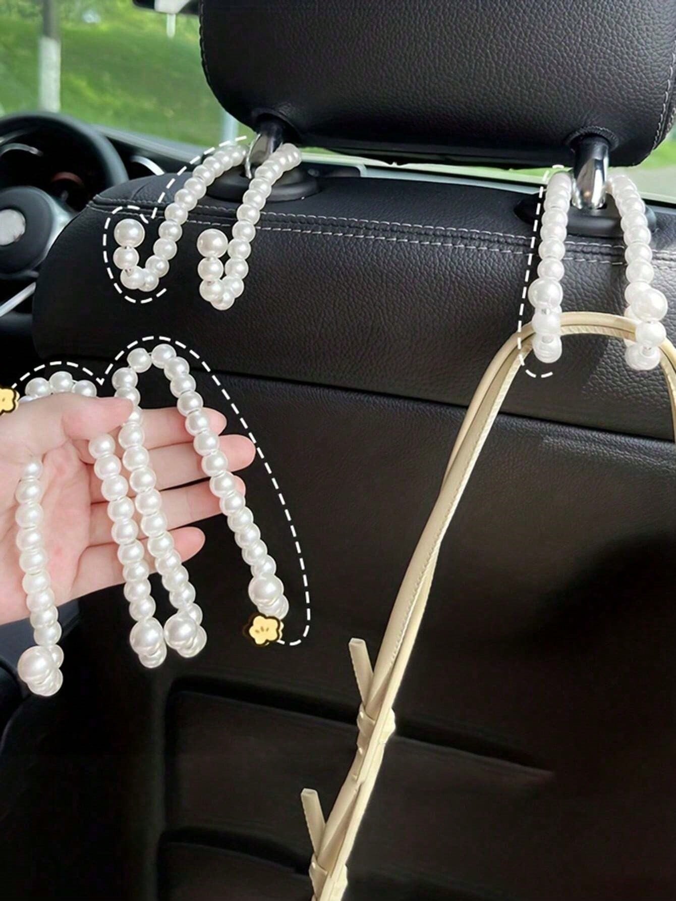 2pcs Car Seat Backrest Hooks, Car Interior Pearl Storage Hooks, Suitable For Rear Seats