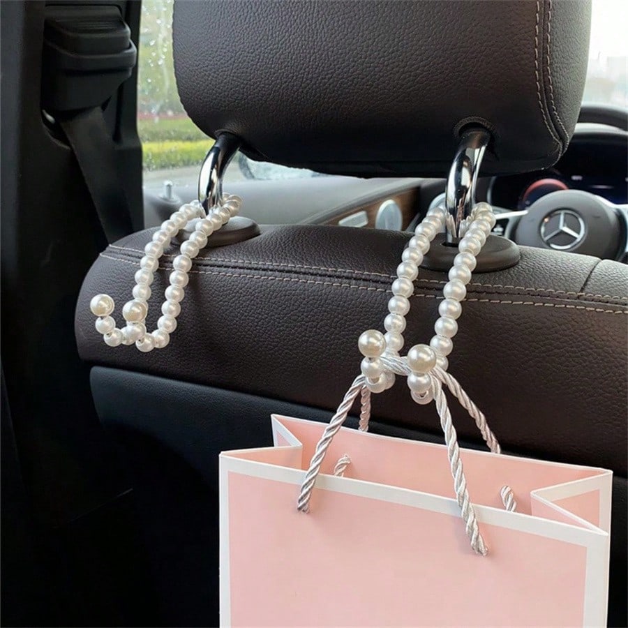 2pcs Car Seat Backrest Hooks, Car Interior Pearl Storage Hooks, Suitable For Rear Seats