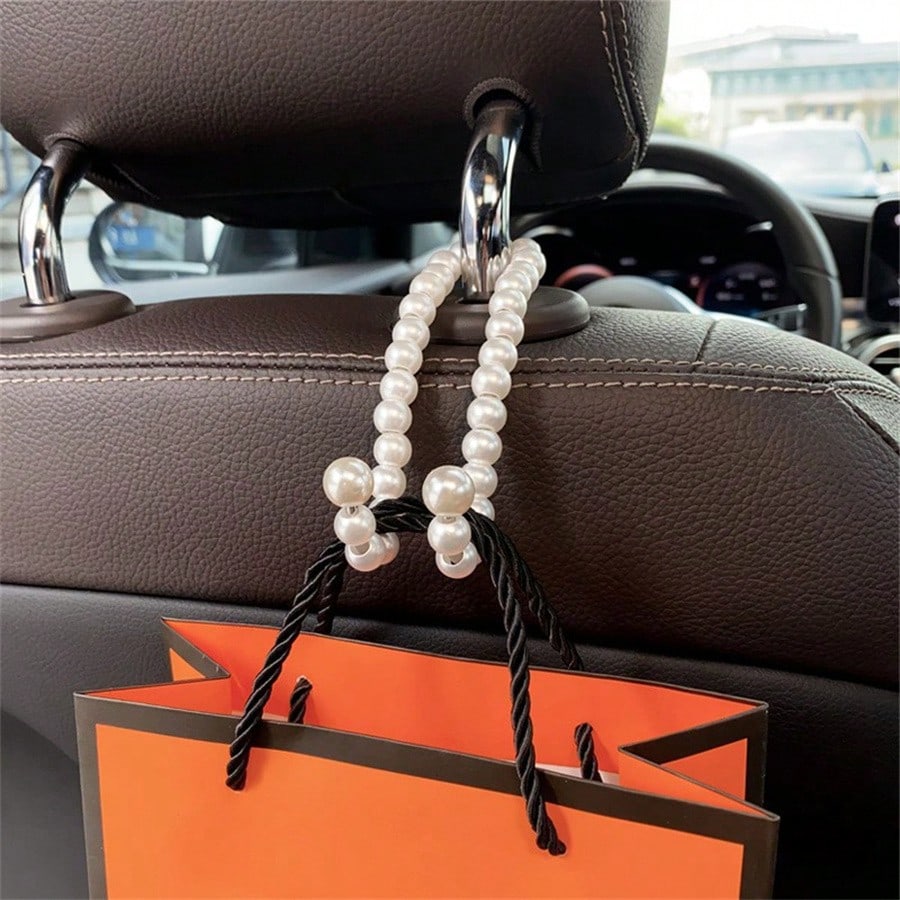 2pcs Car Seat Backrest Hooks, Car Interior Pearl Storage Hooks, Suitable For Rear Seats