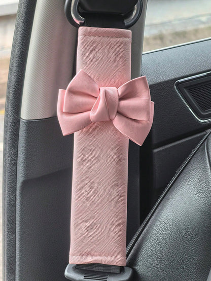 2pcs Car Seat Belt Leather Shoulder Protector Cute Bow Car Decoration Car Protection Cover,Car Women Accessories,Pink Car Stuff