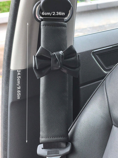 2pcs Car Seat Belt Leather Shoulder Protector Cute Bow Car Decoration Car Protection Cover,Car Women Accessories,Pink Car Stuff