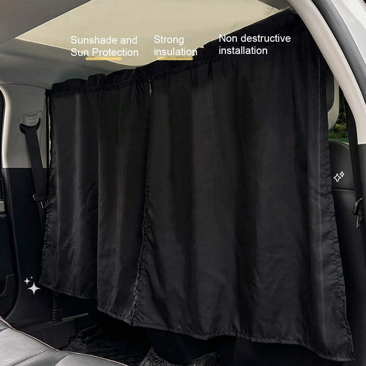 2pcs Car Sun Shade Curtains, Anti-UV Heat Insulation Front & Rear Seat Divider Curtains For RV