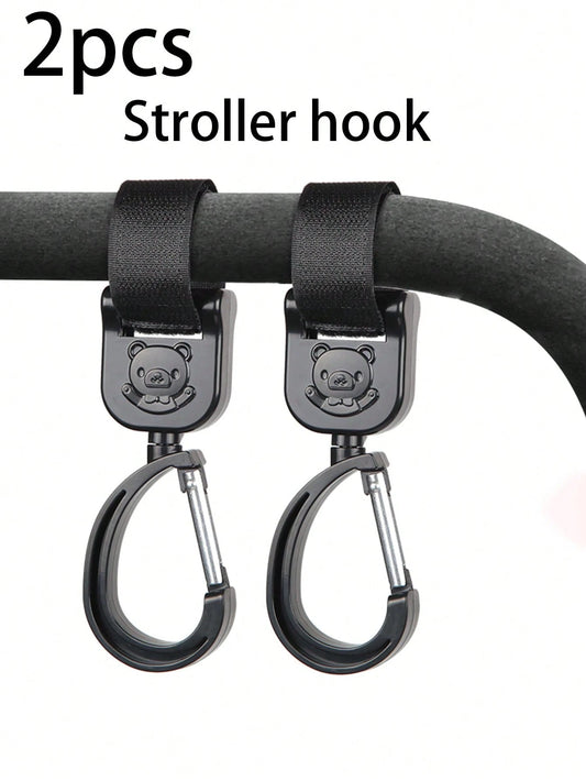2PCS Cartoon Bear Stroller Hook- Versatile, Punch-Free Hook And Loop Snap With 360° Rotation Bag Holder For Easy Shopping And Travel- The Perfect Gift For Parents