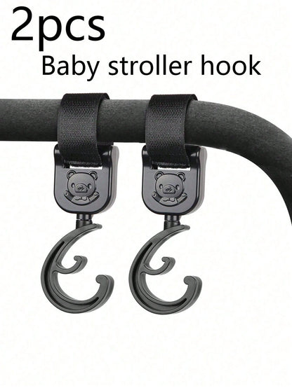 2PCS Cartoon Bear Stroller Hook- Versatile, Punch-Free Hook And Loop Snap With 360° Rotation Bag Holder For Easy Shopping And Travel- The Perfect Gift For Parents