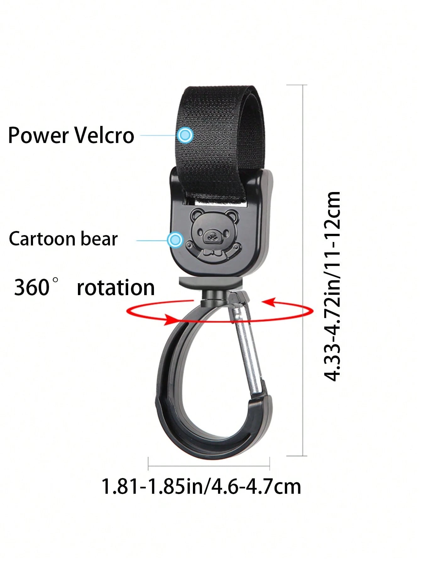 2PCS Cartoon Bear Stroller Hook- Versatile, Punch-Free Hook And Loop Snap With 360° Rotation Bag Holder For Easy Shopping And Travel- The Perfect Gift For Parents
