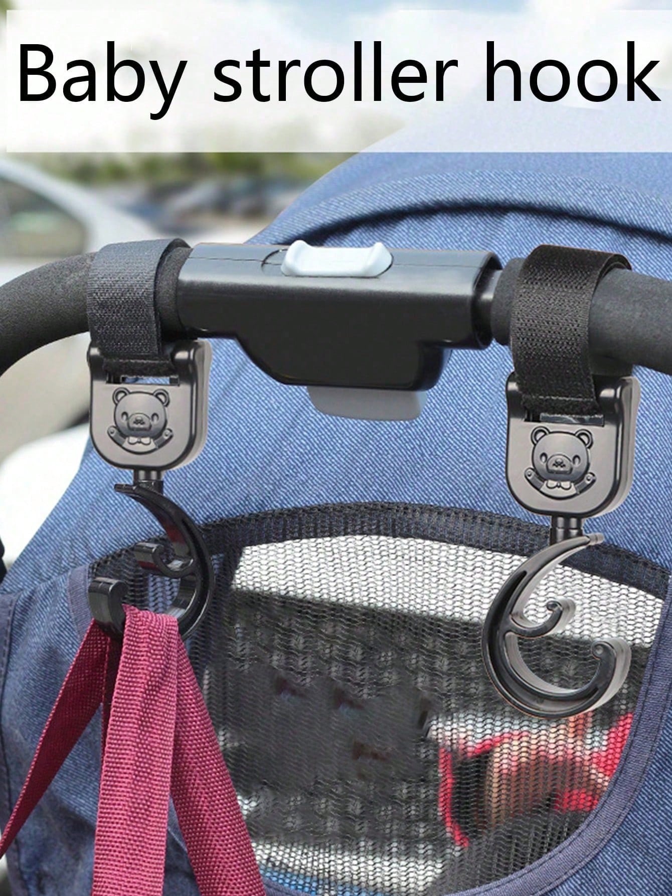 2PCS Cartoon Bear Stroller Hook- Versatile, Punch-Free Hook And Loop Snap With 360° Rotation Bag Holder For Easy Shopping And Travel- The Perfect Gift For Parents