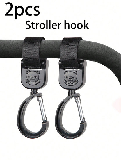 2PCS Cartoon Bear Stroller Hook- Versatile, Punch-Free Hook And Loop Snap With 360° Rotation Bag Holder For Easy Shopping And Travel- The Perfect Gift For Parents