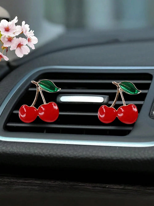 2pcs Cherry Wood Car Air Vent Clip, Suitable For Women, Glossy Dashboard Decor And Commuting Essential, Elegant Wooden Air Freshener Holder With Metal Accents, Cute And Practical Car Interior Upgrade