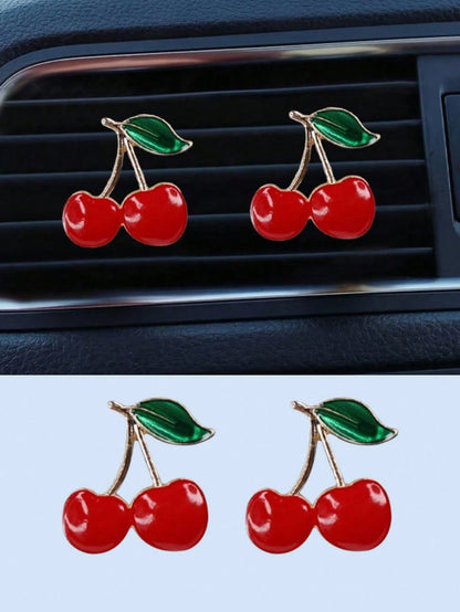 2pcs Cherry Wood Car Air Vent Clip, Suitable For Women, Glossy Dashboard Decor And Commuting Essential, Elegant Wooden Air Freshener Holder With Metal Accents, Cute And Practical Car Interior Upgrade