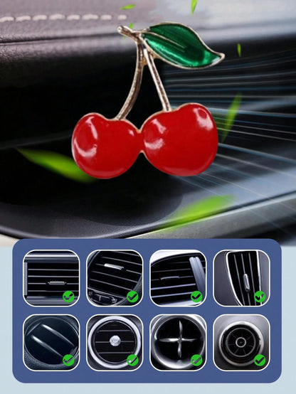 2pcs Cherry Wood Car Air Vent Clip, Suitable For Women, Glossy Dashboard Decor And Commuting Essential, Elegant Wooden Air Freshener Holder With Metal Accents, Cute And Practical Car Interior Upgrade