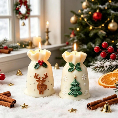 2pcs Christmas Tree Gift Bag Aromatherapy Candle Silicone Mold Set, Christmas Tree & Deer Embossed Plaster Resin Mold, Perfect For Christmas Atmosphere Decoration Candle Making, Suitable For Handmade
