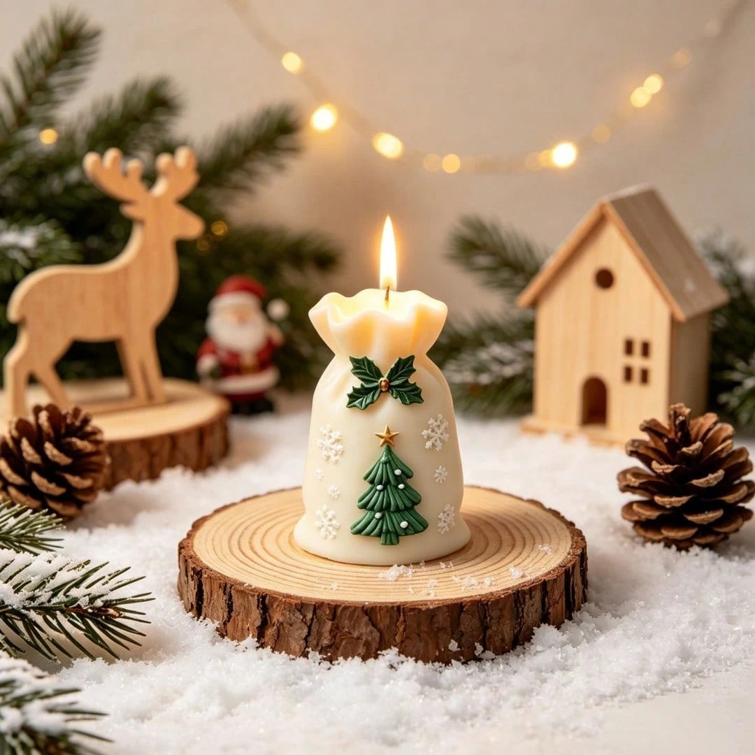 2pcs Christmas Tree Gift Bag Aromatherapy Candle Silicone Mold Set, Christmas Tree & Deer Embossed Plaster Resin Mold, Perfect For Christmas Atmosphere Decoration Candle Making, Suitable For Handmade